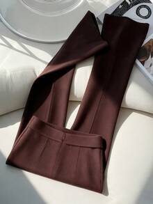 Franclia 新款喇叭休闲复古显瘦红色女裤 - 咖啡棕 - 查看 1