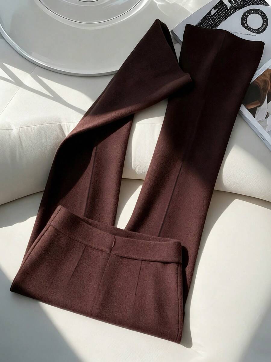 Franclia 新款喇叭休闲复古显瘦红色女裤 - 咖啡棕 - 查看 1