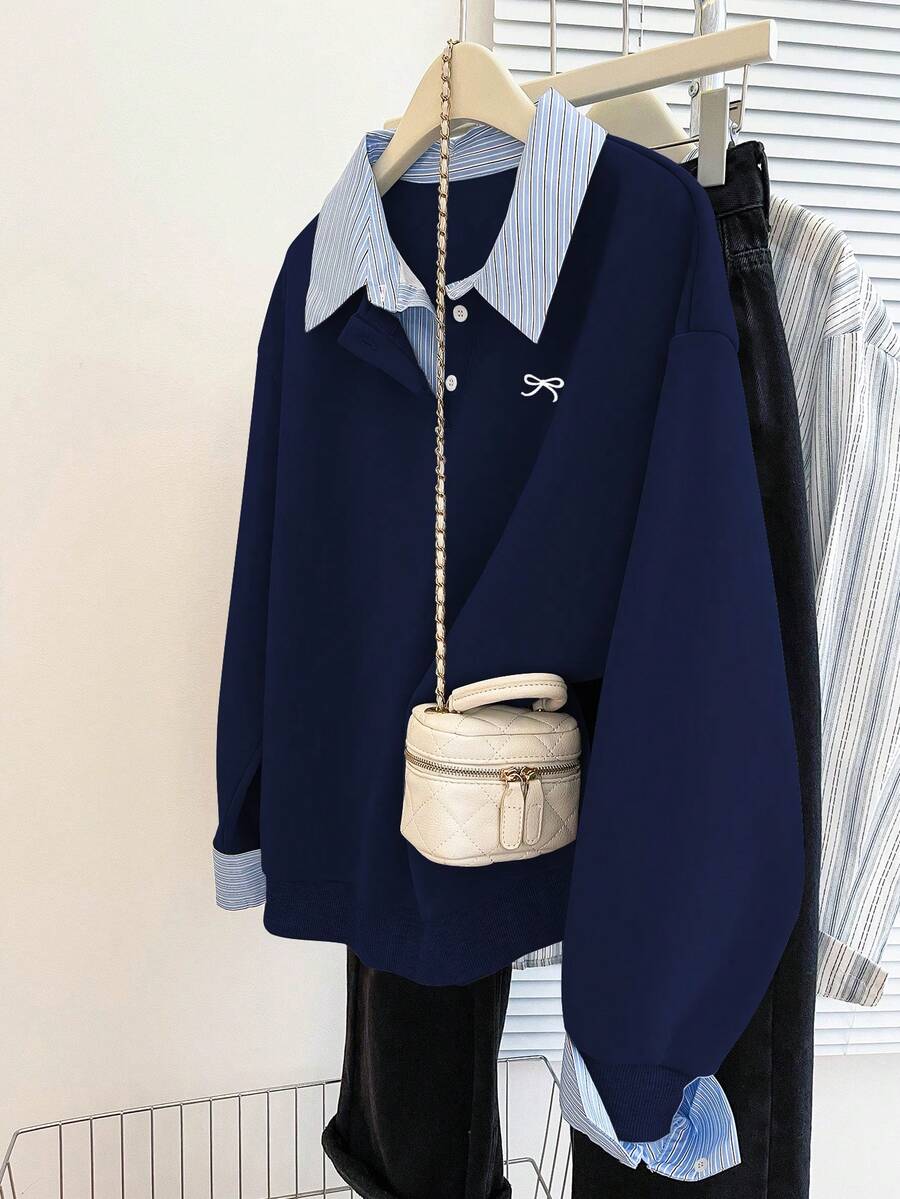 Resyla 秋冬新款休闲学院风女式卫衣 - 寶藍色 - 查看 1