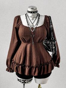 Sunspun 大码女式复古自然风军绿色长袖衬衫 - 軍綠色 - 查看 1