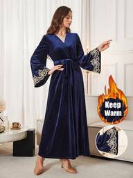 Al Najma Elegant Lace Trim Long Sleeve Party Dress For Women, Korean Velvet, Autumn/Winter