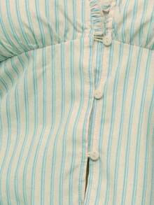 Nöista 条纹衬衫，V 领设计，荷叶边细节，前襟纽扣，收腰设计，长袖，为女性春假提供优雅别致的正式选择，完美契合精致的日常造型、优雅的办公室着装、女性生日节日装扮以及浪漫的情人节装扮。 - 彩色 - 查看 3