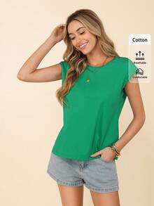 Coeurva Women's Solid Color Round Neck Batwing Short Sleeve T-Shirt