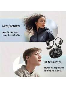 JMMO 【AI翻译】AI实时翻译无线耳机，开放式设计，支持150种语言翻译，实现无障碍沟通，Type-C充电接口兼容所有智能手机，适用于会议、运动、商务、游戏、学习、旅行等多种场景。 - 黑色 - 查看 3