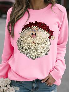 EMERY ROSE T-shirt casual à manches longues, col rond, épaules tombantes, imprimé cerises, grande taille pour femmes - Rose bonbon - Voir 3