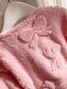 Elladie kids Girls (Small) Sweet Cute Fresh Heart & Bow Pattern Long Sleeve Casual Minimalist Stylish Pink Long Wool Blend Coat Pink Cardigans For Girls - Pink - View 3