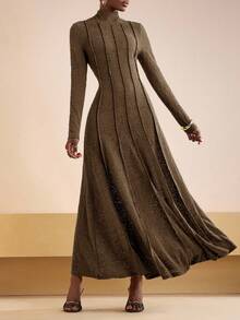 Zivah Phong cách mới đầu thu hè 2025, Hẹn hò hàng ngày, Đi làm, Kinh doanh, Quý cô thanh lịch, Bãi biển, Du ngoạn, Tiệc tùng, Đơn giản, Phổ biến, Tiệc sinh nhật, Tiệc cao cấp, Cổ đứng nhỏ, Không tay, Chân váy ô, Chân váy Maxi, Chân váy dài chữ A ôm dáng ren lông cừu màu xanh nước biển, Chân váy Maxi nữ-A - màu nâu - Xem 1