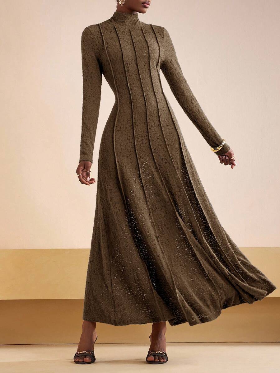 Zivah Phong cách mới đầu thu hè 2025, Hẹn hò hàng ngày, Đi làm, Kinh doanh, Quý cô thanh lịch, Bãi biển, Du ngoạn, Tiệc tùng, Đơn giản, Phổ biến, Tiệc sinh nhật, Tiệc cao cấp, Cổ đứng nhỏ, Không tay, Chân váy ô, Chân váy Maxi, Chân váy dài chữ A ôm dáng ren lông cừu màu xanh nước biển, Chân váy Maxi nữ-A - màu nâu - Xem 1