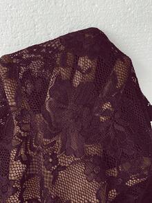 SHEIN Clasi Chaqueta ligera de mujer con abertura frontal y encaje transparente, para primavera y verano. Chaqueta corta de encaje negro para otoño/invierno - Granate - Ver 10