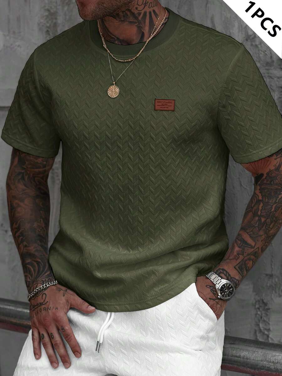 Manfinity CasualCool Áo thun nam tay ngắn cổ bẻ dệt jacquard mùa hè, món quà tuyệt vời cho bạn trai hoặc chồng, rất phù hợp để mặc hàng ngày vào mùa hè, thích hợp cho kỳ nghỉ biển, món đồ thời trang và đa năng dành cho nam giới, áo thời trang nam, áo thun nam, áo thun họa tiết nam. - xanh quân đội - Xem 1