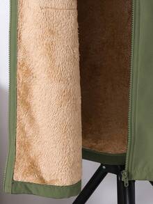 SHEIN 男童休闲保暖连帽中长款加厚梭织外套，适合上学、花园、海滩、生日等场合，春、夏、秋、冬皆宜。 - 軍綠色 - 查看 6