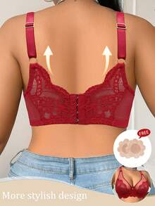 DesireSculpt 1件加大码红色蕾丝钢圈文胸 - 紅色 - 查看 2