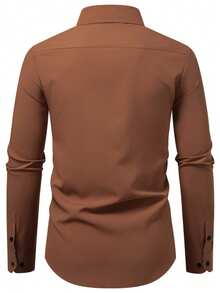 Manfinity Mode 男士印花拼接长袖衬衫 - 咖啡棕 - 查看 2