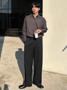DAZY Men's Solid Color Black Suit Pants, All Season - Black - View 7