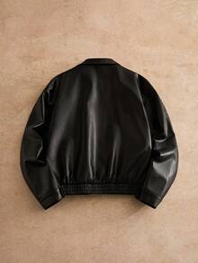 HIMLAND Men's Casual Versatile Classic Zip-Up Collar Jacket, Autumn - Black - View 2