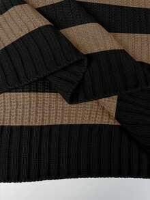 SoleilVie Áo len dài tay cổ tròn kẻ sọc dáng rộng thoải mái cho nữ, mùa thu/đông - Nhiều màu - Xem 6