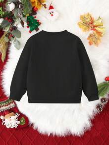 Kleine Mädchen Lässig Stil kreatives, witziges, buntes Buchstabengrafik Grundlegendes Rundausschnitt Sweatshirt, für Weihnachten - Schwarz - Übersicht 2