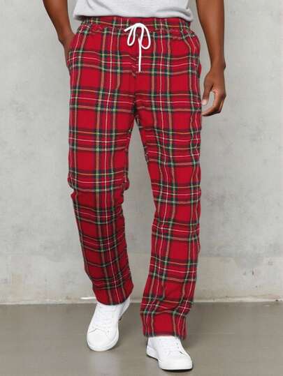 Manfinity VCAY Men's Casual Flannel Plaid Drawstring Sweatpants, For Christmas Elf, Winter