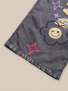 SHEIN Explorewe Retro American Patchwork Print Casual Sports Street Graffiti Print Denim Loose Straight Leg Relaxed Fit Bib Overall Pants - Black - View 8