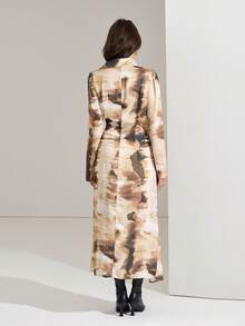 Heiryn Women's Tie-Dye Print Long Sleeve Ruched Waist Fashion Shirt Dress Earth Tone Dress Long Sleeve Dresses Woman - Brown - View 5