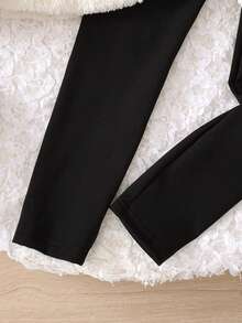 青少年女孩贴花羊毛连帽运动衫和黑色裤子套装 - 白色 - 查看 7