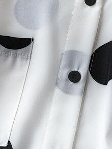 SHEIN Unity 女式优雅通勤波尔卡圆点印花侧开衩宽松衬衫，秋季 - 黑與白 - 查看 5