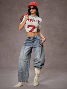 Jeanoix Y2K 低腰复古休闲时尚水洗宽松牛仔裤 - 淺色水洗藍 - 查看 6