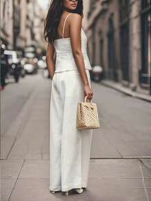 INAWLY Solva Set de 2 piezas de top de tirantes y pantalones de unicolor para mujer, apto para el verano