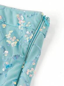 Ellevyn 女式亮片装饰腰部喇叭形 A 字优雅日常及派对半身裙，蓝色，秋冬 - 黑色 - 查看 11