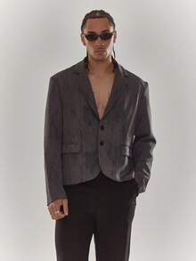 Musero 宽松修身短款双口袋平角西装外套 秋冬/春夏 夏季服装 剪裁 商务装 - 灰色 - 查看 1