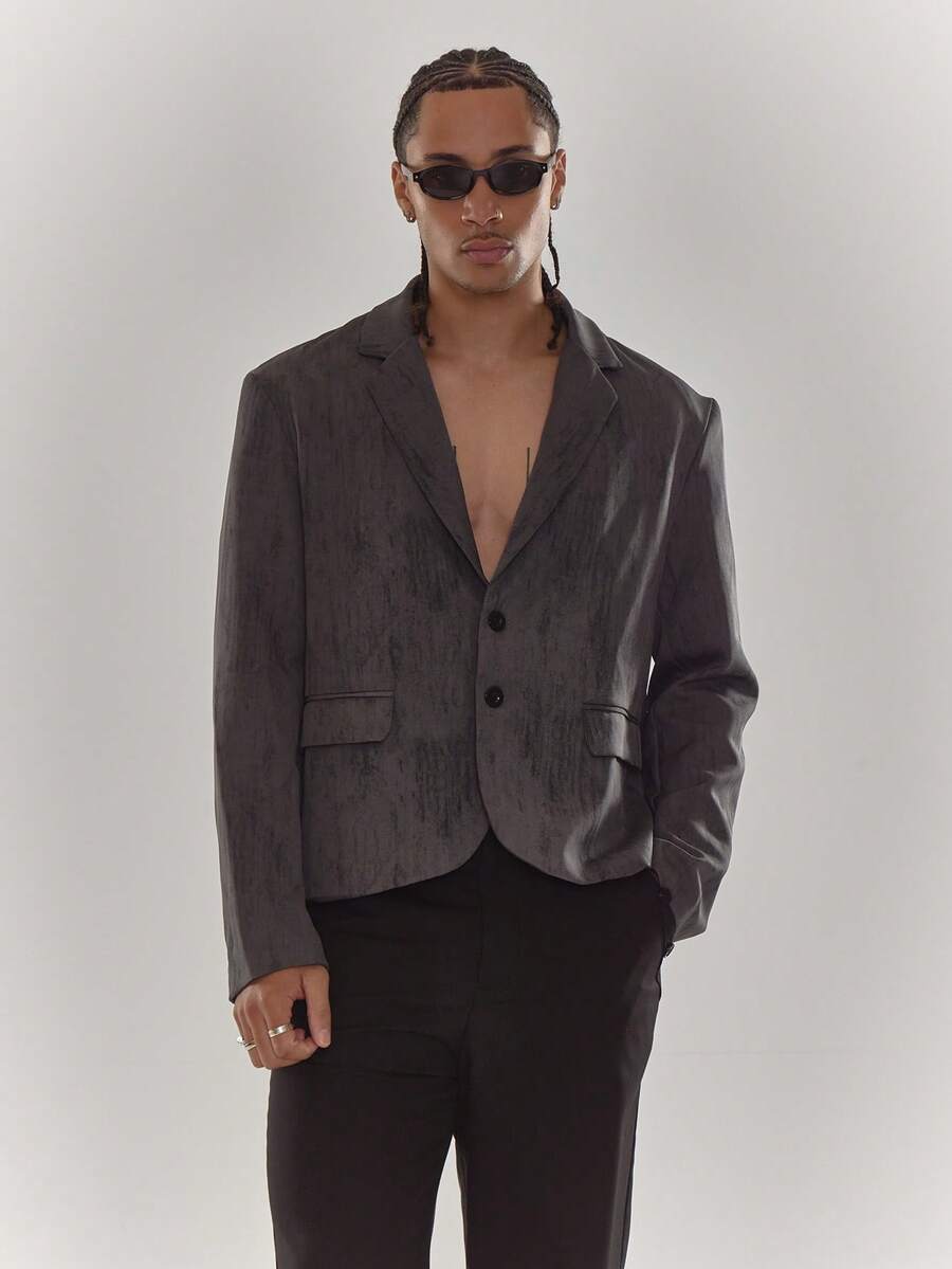 Musero 宽松修身短款双口袋平角西装外套 秋冬/春夏 夏季服装 剪裁 商务装 - 灰色 - 查看 1