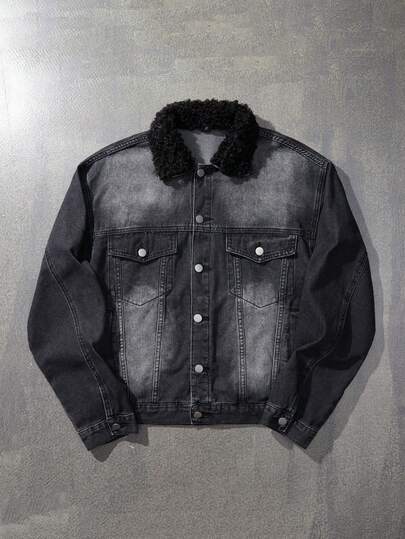 Street Life جاكيت جينز طويل الأكمام باهت للرجال