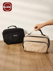 1 件大容量保温午餐袋，涤纶防水防漏柔软成人午餐便携式冷藏盒，带拉链，创意侧开口，顶部单手柄肩带，方形矩形午餐盒袋 - 彩色 - 查看 3