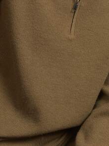Nöista Women's Chocolate Brown Camel Knit Set,Half-Zip Sweater & Wide-Leg Pants Ribbed Texture,Autumn Casual Lounge Soft Winter Clothes For Thanksgiving - Khaki - View 10