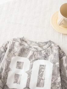 SHEIN 2pcs Baby Girl Cute Grey Printed Long Sleeve Sweatshirt And Elastic Waist Pants Set, Autumn/Winter - Multicolor - View 4