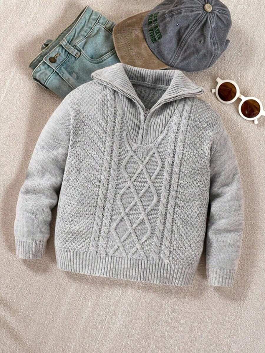 PrepCrw Young Boy Loose Fit Long Sleeve Collared Half-Zip Pullover Sweater,In Fall/Winter