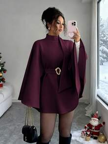 Elenzga Women's Minimalist Solid Color Waist Cinched Business Overcoats