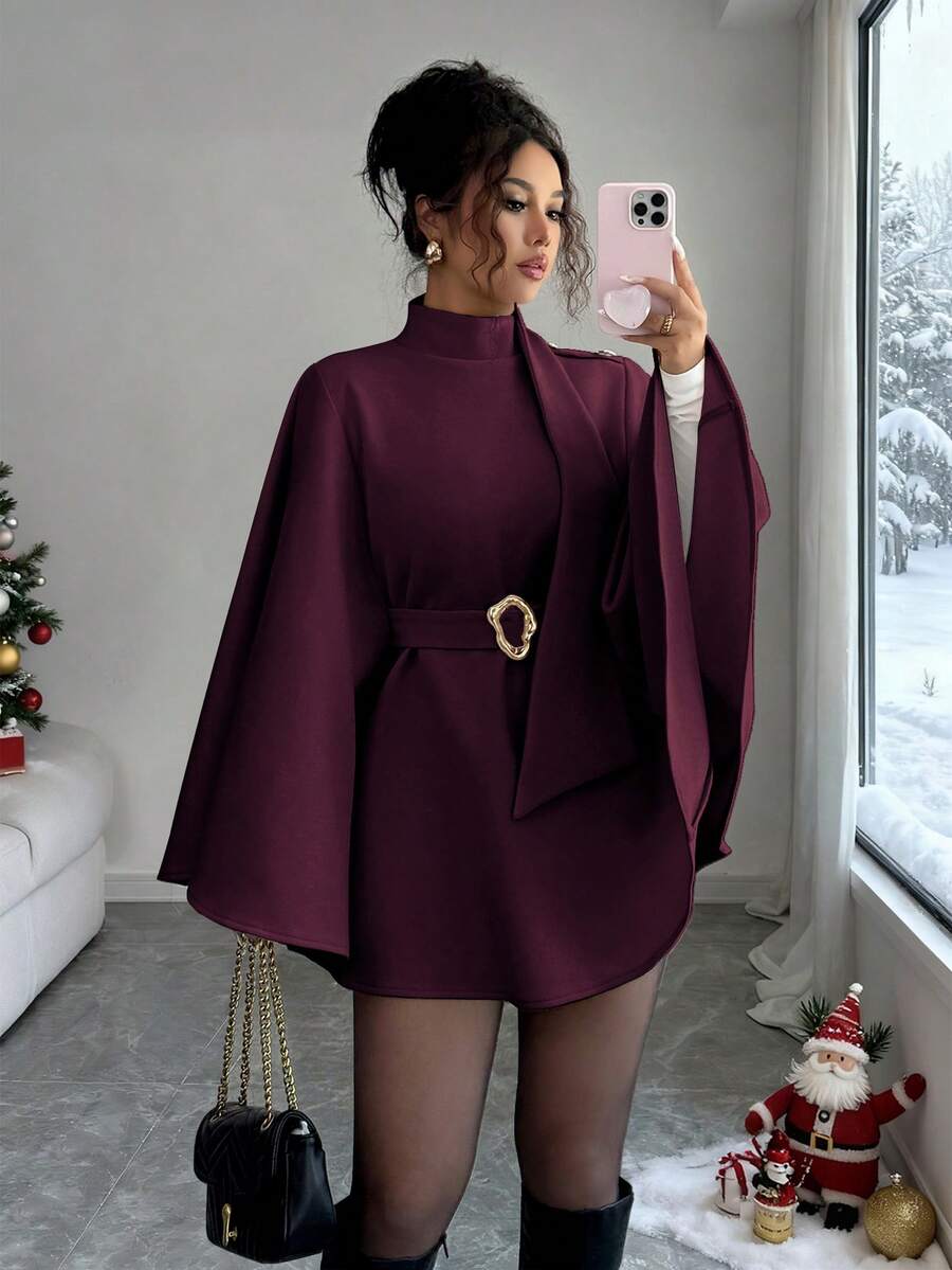 Elenzga Women's Minimalist Solid Color Waist Cinched Business Overcoats