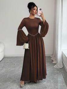 Elenzga Gaun Tamu Pernikahan Elegan , Gaun Wanita Romantis & Anggun - Mocha Brown - View 3