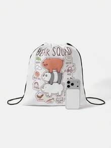 We Bare Bears X SHEIN Cartoon & Letter Print Travel Drawstring Bags, Multi-Size Storage Pouches - White - View 7