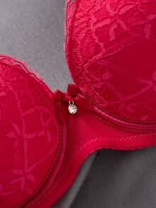 1 pieza Sujetador con aros realzador de busto simple y sexy de encaje