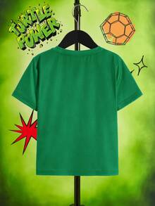 TEENAGE MUTANT NINJA TURTLES | SHEIN Young Boy Cartoon Pattern Round Neck Drop Shoulder Green Short Sleeve T-Shirt
