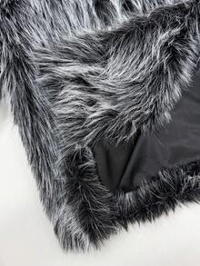 SHEIN PETITE 女士休闲宽松仿毛领长袖外套，秋冬季时尚单品 - 黑色 - 查看 8