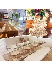 Cirelle 1 pieza Mantel de gasa estilo bohemio para bodas, baby shower/bridal shower, decoración de fiesta de vacaciones, corredor de mesa rústico de tela de vestir de queso de gasa - Beis - Ver 8