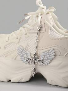 ROMWE 1pc Retro Gothic European American Hip Hop Flame Wing Star Cross Lace Shoe Decoration, Exaggerated Personalized Shoe Accessory For Goth Girls - Silver-A - View 5