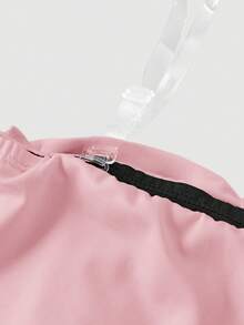 Girlism Tween Girls Contrasting Bowknot Shoulder Cutout Mini Dress, Black, Back-To-School, Fall Dresses, Homecoming Dresses - Pink - View 4