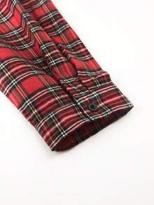 EGENSIO Red Plaid Print Button Front Casual Long Sleeve Shirt Plaid Button Up Men - Red - View 5