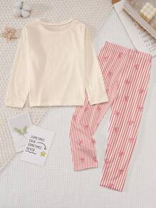 SHEIN Genkimix Kids 2件套女童休闲舒适长袖上衣和裤子家居服套装 - 彩色 - 查看 2