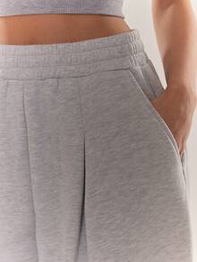 MUSERA 褶裥细节气球松紧腰运动裤，酷女孩、街头风、可爱风，适合秋季、冬日穿着 - 深灰色 - 查看 5