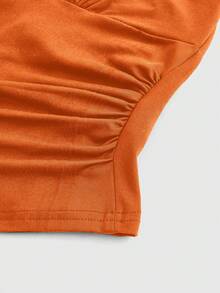 ROMWE Grunge Punk Spring/SummercasualY2K Women's Solid Color Pleated Fitted Halter Neck Camisole - Orange - View 3